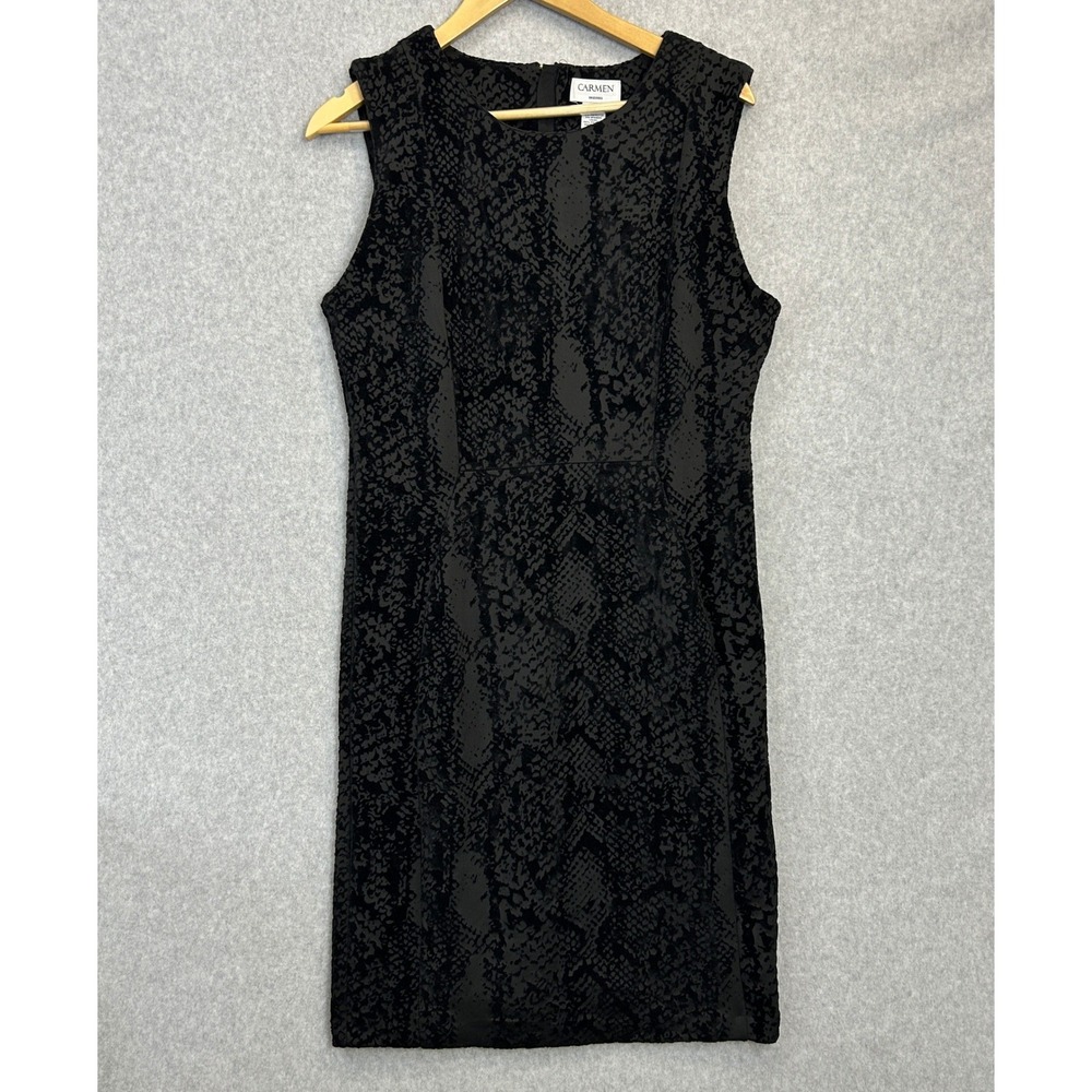 Carmen Marc Valvo Dress Black Gray Velvet Burnout Snake Print Sheath Size 10